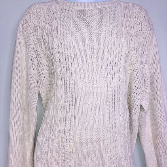 Chaps Mens L Sweater Beige Cable Knit Anchors Long Sleeve Crew Neck New - Picture 4 of 10